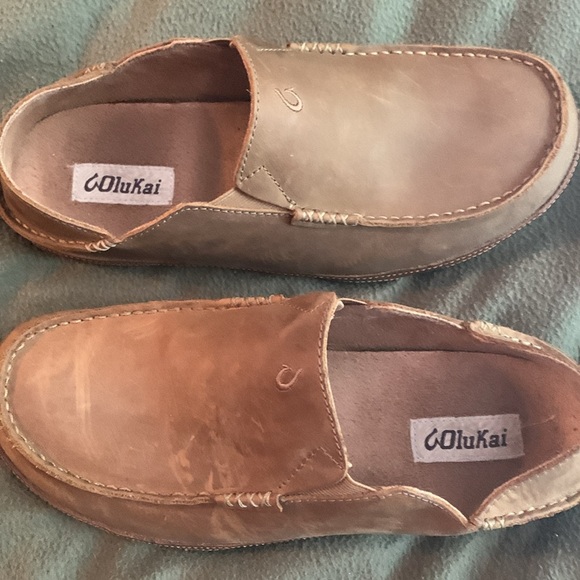 OluKai Moloa Men’s waxed nubuck leather slip ins with box. Color Toffee. Size 11 - Picture 5 of 11